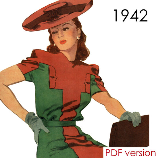 1941 Dress. Bust 104 cm (41"). PDF pattern.